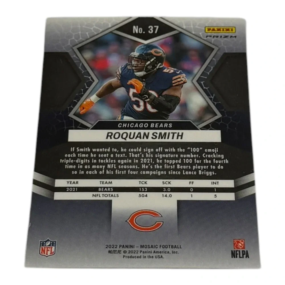 2022 Panini Mosaic Roquan Smith #37 Pink Camo Prizm Chicago Bears NFL Card